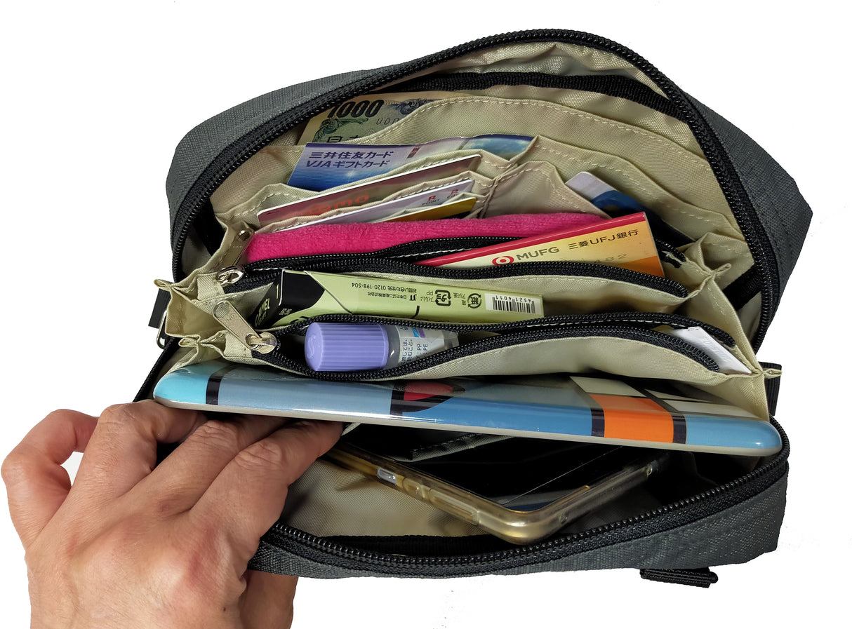 4-way multi-shoulder bag that automatically separates coins and bills